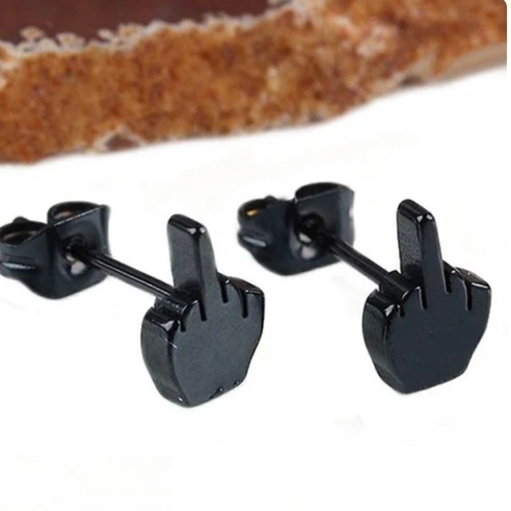 Middle Finger Black Stud Earrings